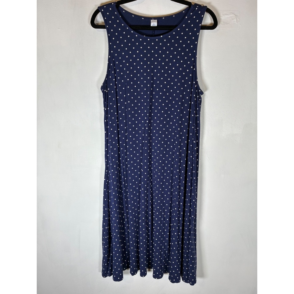 Old Navy Large Navy White Polka Dot Swing Midi Dress Sleeveless‎ Casual Stretch